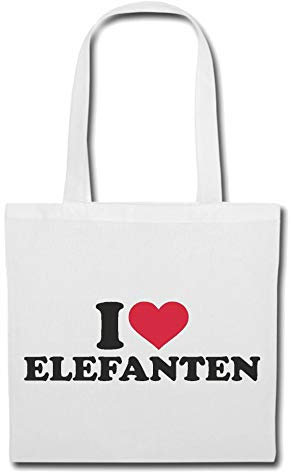 Reifen-Markt Tasche Umhängetasche I LOVE ELEFANTEN - DUMBO - ELEFANTEN BABY - ELEFANT - WILDTIER Einkaufstasche Schulbeutel Turnbeutel in Weiß