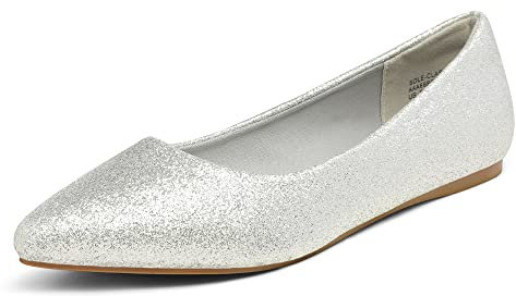 DREAM PAIRS Women's Casual Pointed Toe Ballet Pumps Slip On Ballerina Flats Shoes,Size 5,Silver/Glitter,Sole-Classic