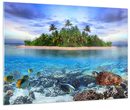 Bilder auf Glas 100x70cm Glasbild Strand lagune wasser ozean Groß Wanddeko Bild im Glas Schlafzimmer Küche Deko Wandbilder Dekoration Wohnzimmer Modern Wall Decor Wand Kunstdruck Art GAA100x70-2686