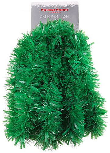 Christmas Concepts® 4m (13ft) Metre Chunky/Fine Christmas Tinsel - Christmas Decoration Tinsel (MATT GREEN)