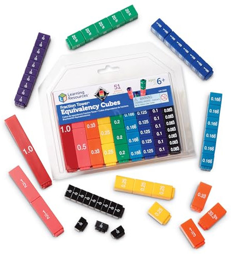 Learning Resources Bruchwürfel-Türme, ab 6 Jahren, 51 Teile, farbcodierte Mathematik-Würfel zum Erlernen von Brüchen & Äquivalenzen, Dezimalzahlen & Prozenten