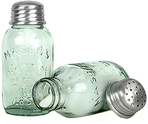 Colonial Tin Works Set Of Glass Mason Jar Salt And Pepper Shakers
