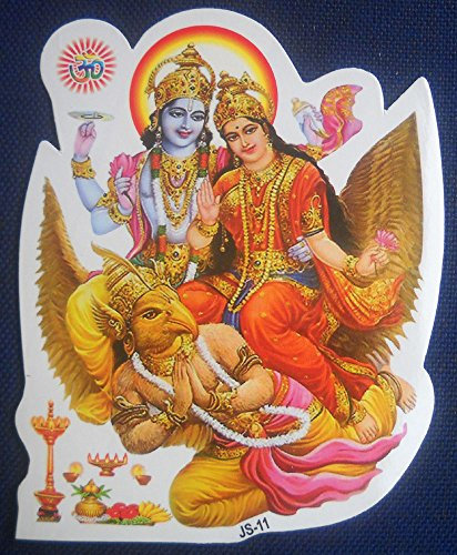 Crafts of India Lakshmi Narayan on Their Vehicle Garuda Hindu God Sticker (Size 4 X 4 Inches)
