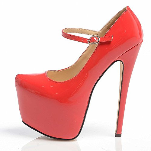 Core Collection Womens Ladies Mary Jane Stiletto HIGH Heel Party Platform Ankle Strap Shoes Size 3-8 Red Patent