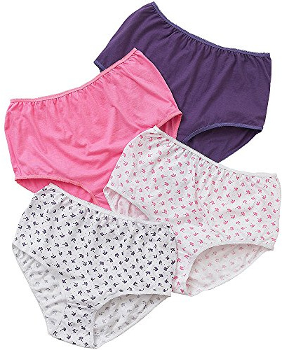 Just Essentials Women's Ladies Multipack of 4 High Waist Full Briefs Cotton Floral UK Seller - Purple/Pink - Size 18