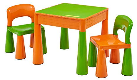 5 in 1 Activity Table & Chairs with Writing Top/Sand/Water/Storage, Green/Orange