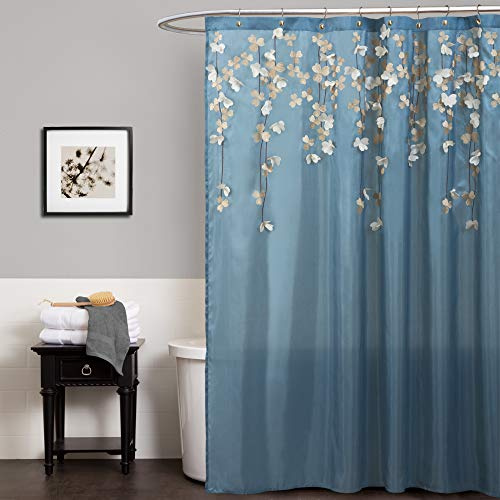 Lush Decor Flower Drops Shower Curtain Single 72 W x 72 L Blue & White - Fabric Shower Curtains for Bathroom - Floral Bathroom Curtain -Bathroom Decor