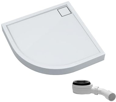 AQUABAD Duschwanne/Duschtasse | Komplettset Finca mit LeakProtect Technologie Smooth White 100x100cm R55 Viertelkreis | inkl. Ablaufgarnitur/Siphon