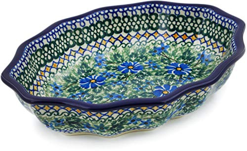 Polmedia Polish Pottery Serving Bowl 9-inch UNIKAT - Wild Diamonds Pattern Handmade in Boleslawiec Poland by Ceramika Artystyczna + Certificate of Authenticity