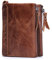 Contacts Hommes Véritable Cuir Bifold Double Zipper Coin Pocket Porte-Monnaie Marron