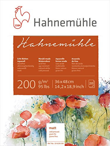 Hahnemühle Echt-Bütten Aquarellblock, 200 g/m², matte Oberfläche, 20 Blatt, 36x48cm