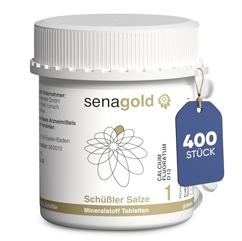 Senagold Schüssler Salz Nr. 1 – Calcium fluoratum D12 – 400 Tabletten – Das Salz des Bindegewebes, der Haut und der Gelenke – Glutenfrei – Hergestellt nach Homöopathischem Arzneibuch in Deutschland