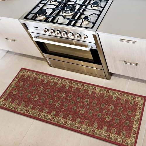 Ottomanson Passatoia dal design orientale con motivo persiano, collezione Ottohome, fondo in gomma, 50 cm x 150 cm, colore: Rosso
