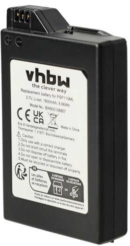 vhbw Batería Compatible con Sony Playstation Portable PSP-1000, PSP-1000K-CW, PSP-1001, PSP-1004, PSP-1006 - Reemplaza PSP-110, PSP-280G (1800 mAh)