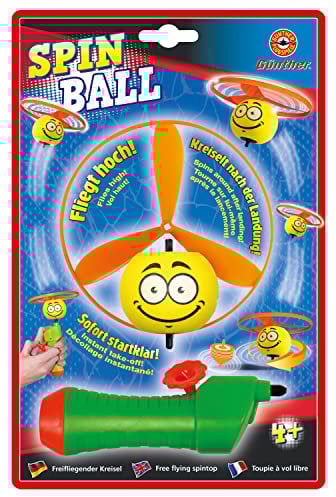 Paul Günther 1639 - Spin Ball, Fliegender Kreisel-Ball mit Smiley-Motiv und kraftvollem Startzug, Propeller-Durchmesser ca. 12,5 cm, für Kinder ab 4 Jahren geeignet