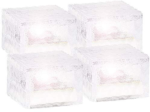 Lunartec LED Pflastersteine: 4er-Set Solar-LED-Glasbausteine mit Lichtsensor, klein, 7 x 7 cm (Rasengittersteine Beleuchtung, Glassteine, Einbaustrahler)