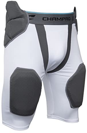 (ADULT MEDIUM, WHITE) - Champro Tri-Flex Integrated Football Girdle with built in Hip-Tail and Thigh Pads ADULT WHITE MEDIUM