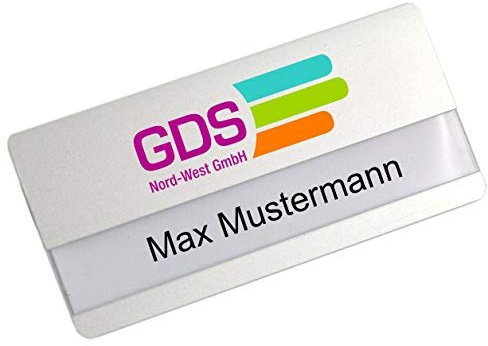 25 Stück Aluminium Namensschilder mit Magnet, individuellem Logodruck, abgerundeten Ecken, Farbdruck mit Ihrem Logo, Magnetbefestigung, Name Badge, Namensschild für Kleidung, selbstbeschriftbar, mit Ihrem Logo, Namensschildchen mit Magnet silber Leichtmetall eloxiert