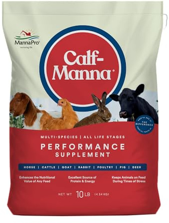 Manna Pro Calf-Manna, Multi-Species Performance Supplement for Livestock, Poultry, Cattle, Goats, Rabbits, Swine, Horses & Deer, High-Protein Animal Feed Additive for Growth, Weight Gain, 10 lb Bag