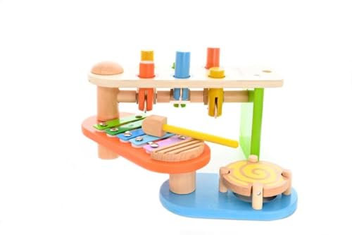 EverEarth Xylophon und Klopfbank aus nachhaltigem Holz – 2-in-1-Musik- und Motorikspielzeug für Kinder – Umweltfreundliches Design mit unbedenklichen Wasserfarben – Lernspielzeug EE33896