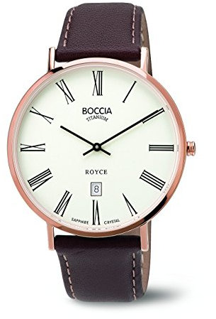 Boccia Herren-Armbanduhr Analog Quarz Leder weiß (braun/weiß), 3589-06