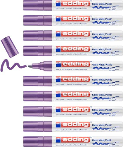 edding 750 Glanzlackmarker - violett - 10 Lackmarker - Rundspitze 2-4 mm - Lackstift für Glas, Stein, Holz, Kunststoff und Papier - wasserfest, stark deckend