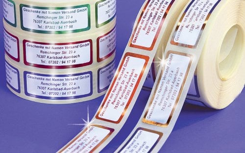 ADRESS-ETIKETTEN mit Wunschdruck, Metallic-rot | 300 schöne geprägte Adress-Aufkleber | Namens-Aufkleber, ca. 51 x 19 mm, für 1 bis 5 Zeilen Text