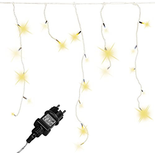VOLTRONIC Eisregen Lichterkette, innen und außen, IP44, Größen- und Farbwahl, 400 LEDs, warmweiß