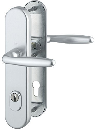 HOPPE Sicherheits-Drückergarnitur VERONA - auf Langschild Profilzylinder Entfernung 88mm,SST 8,5,mit Kernziehschutz,für Türstärke 67-72mm,silber eloxiert