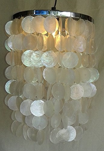 GURU SHOP Deckenlampe/Deckenleuchte, Muschelleuchte aus Hunderten Capiz, Perlmutt Plättchen - Modell Samoa Chrome, 40x30x30 cm