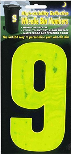 WHL Pack of 2 Hi Vis Wheelie Bin House Numbers Yellow Number 9