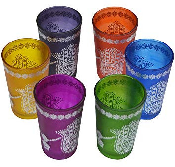 Moroccan Tea lot de 6 verres à thé marocains couleurs assorties Fabriqué en verre Idéal pour la maison et la cuisine