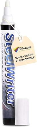 Rainbow Chalk Steelwriter Steel Marker Pen - White, 5mm, Chloride Free | 5mm Bullet Nib, Available in 10 Colours, Won't Stain Even After Galvanising, Wipe Clean, Water Resistant