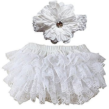 EQLEF Rüschen Bloomers Lace Windel Cover Frilled Knickers Mädchen Stirnband Set für Baby Fotografie Prop Kostüm (Weiß)