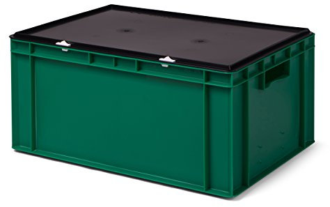1a-TopStore Transport-Stapelbox/Lagerbehälter grün, mit schwarzem Verschlußdeckel, 600x400x281 mm (LxBxH)