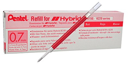 Pentel KFR7 Refill for Hybrid Gel Roller Pen – Pack of 12 red