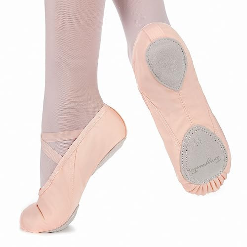 tanzmuster Charlie, Mezze Punte Danza Classica in Lino, Suola a Goccia in Cuoio Bambini e Adulti - Rosa-Albicocca, 29