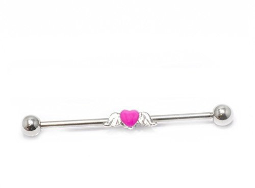 Rosa Herz mit Engel Flügel Industrial Barbell
