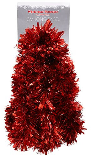 Christmas Concepts® 3m / 9.8ft Chunky/Fine Christmas Tinsel - Christmas Decoration Tinsel (Red)