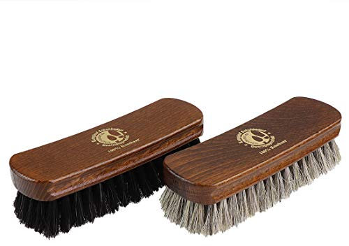 Langlauf Schuhbedarf Rosshaar Schuhbürsten - 2 Stück Glanzbürsten aus echtem Pferdehaar - Griff aus lackiertem Buchenholz I Polierbürste aus feinem Pferdeschweifhaar zum Polieren Ihrer Schuhe