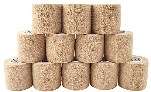 COMOmed - Vendaje médico microporoso y cohesivo, venda de crepé autoadhesiva, vendaje envolvente veterinario para caballos, caucho natural, 5 cm x 4,5 m, mujer, Skin, 12 rolls