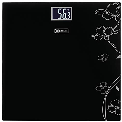 EMOS Digitale Personenwaage/Waage/Gewichtswaage/Körperwaage, Digitalwaage aus Sicherheitsglas, Tragkraft 0-180kg, LCD-Anzeige, Auto On/Off, Batterien Mitgeliefert