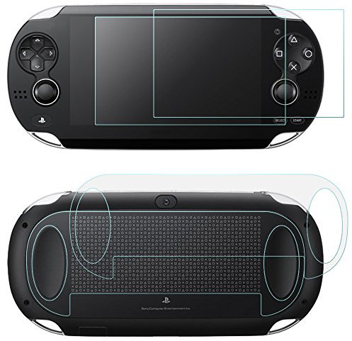 AFUNTA Screen Protector Films for Sony Playstation Vita 1000, 2 Pack (4 Pieces) Tempered Glass Films for Screen and Pet Films for the Back, PS Vita PSV 1000 Accessory