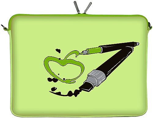 Digittrade LS164-13 Apple Pen Designer Mac Book Tasche 13 Zoll aus Neopren passend als iPad Pro Case 12.9 bis 13.3 Zoll (33.8 cm) Air Hülle Apfel grün