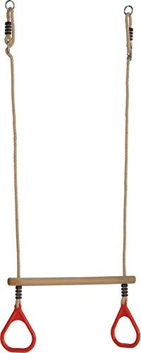 Little Duck Bear Wooden Ring Trapeze Bar With Red Gym Rings + Ropes For Children's Swing Frame.
