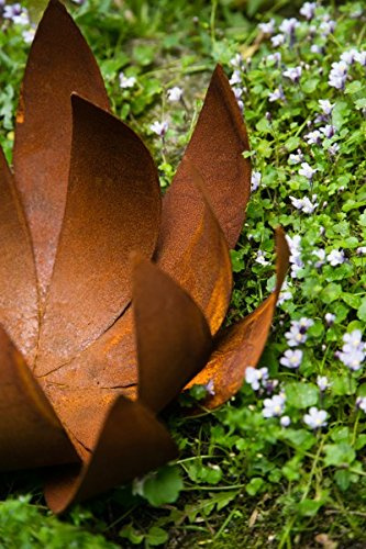 KUHEIGA Blüte Lotus, Naturrost Ø 32cm H: 15cm Dekoblume Metallblüte Windlicht