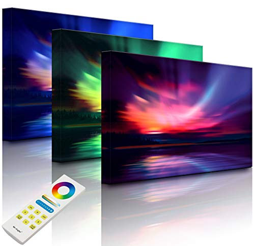 Lightbox-Multicolor | LED Leuchtbild | Nordische Polarlichter | 80x60 cm | Fully Lighted
