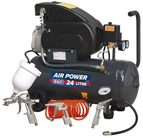 Sealey SAC2420EPK Compresseur, 24L entraînement direct 2CV avec kit d'accessoires d'air 4 pièces