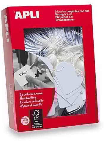 APLI 396 - Pack de 400 etiquetas colgantes, 50 x 70 mm, color blanco