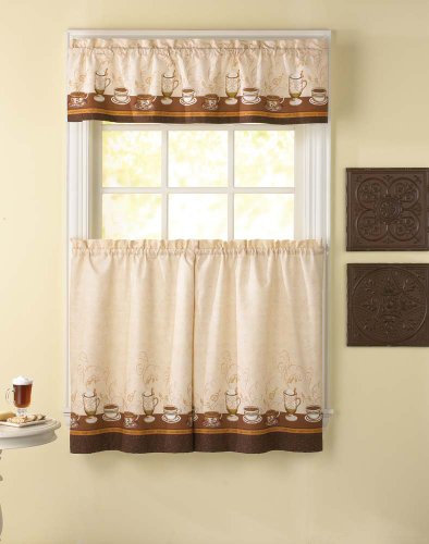 Curtainworks Cafe Au Lait Vorhang und Volant, 3-teilig, Beige